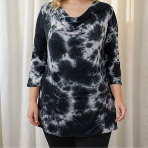 NWT Lane Bryant Steel Gray / Navy Blue Tie Dye Cowl-Neck Tunic Top Size 10 / 12